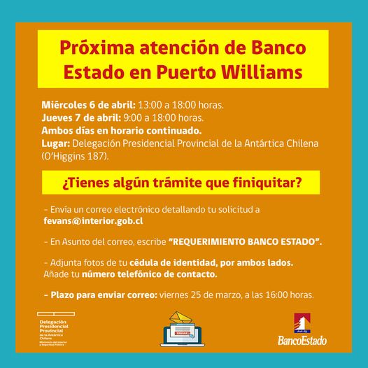 [AFICHE] Próxima atención de Banco Estado en Puerto Williams