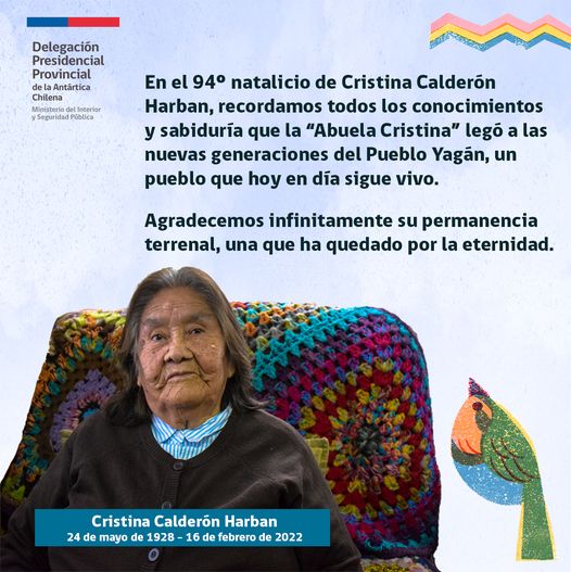 [AFICHE] En 94° natalicio de Cristina Calderón, Delegación Antártica Chilena recuerda a emblemática integrante del Pueblo Yagán