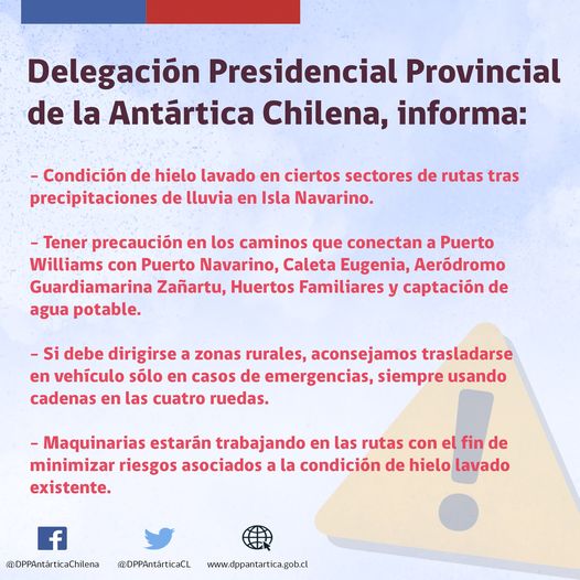 [AFICHE] DPP Antártica Chilena informa sobre hielo lavado en rutas de Isla Navarino