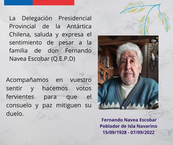 Condolencia institucional por fallecimiento de antiguo poblador de Isla Navarino, Fernando Navea Escobar