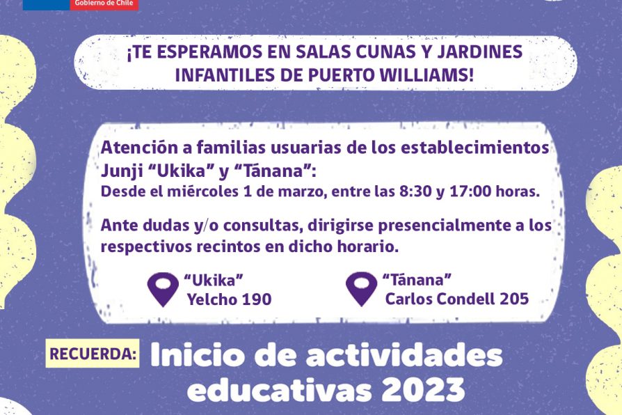 [AFICHE] Atenciones a familias usuarias de jardines infantiles Junji de Puerto Williams e inicio de actividades educativas 2023