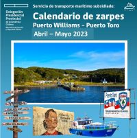 Calendario de Zarpes Puerto Williams-Puerto Toro, meses de abril y mayo.