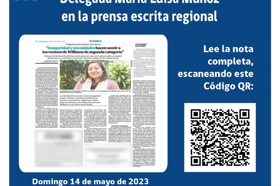 [AFICHES] Delegada María Luisa Muñoz en la prensa escrita regional durante su visita a Punta Arenas