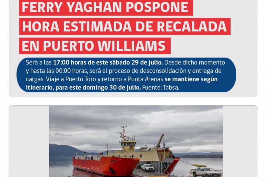 [AFICHE] Cambio en recalada de ferry Yaghan en Puerto Williams