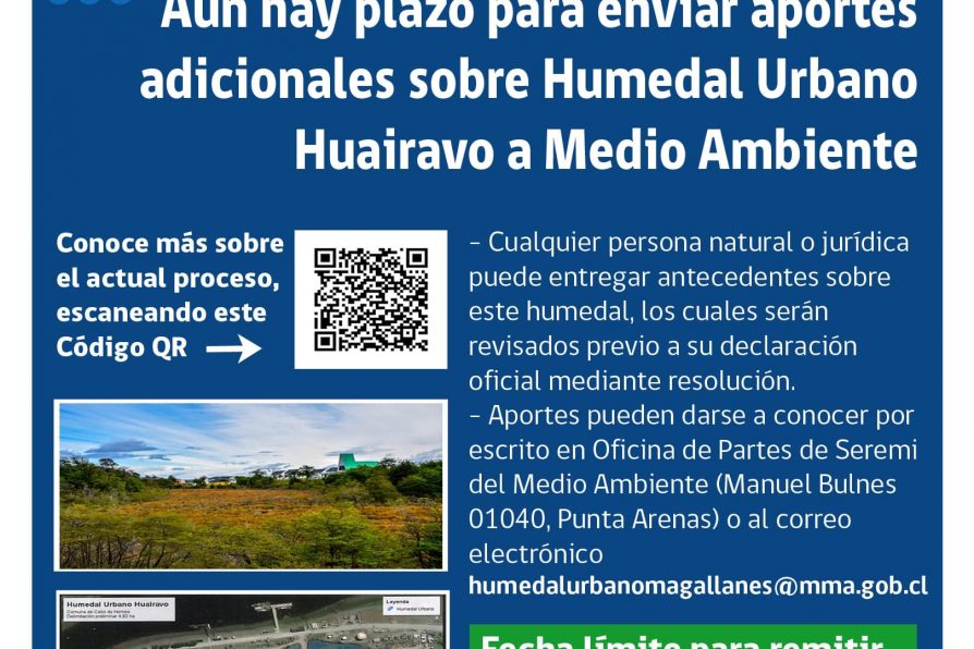 [AFICHE] Aún hay plazo para enviar aportes adicionales sobre Humedal Urbano Huairavo de Puerto Williams