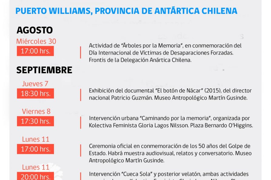 [AFICHE] Actividades en Puerto Williams por los 50 años del Golpe de Estado