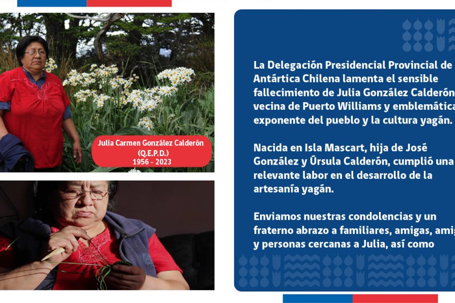 [AFICHE] Mensaje de condolencias de DPP Antártica Chilena ante fallecimiento de artesana yagán Julia González Calderón