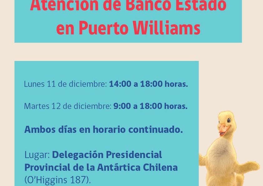 [AFICHE] Atención presencial de Banco Estado en Puerto Williams