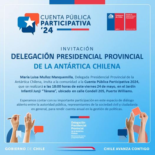 [AFICHE] Invitación a Cuenta Pública Participativa 2024 de la Delegación Presidencial Provincial Antártica Chilena