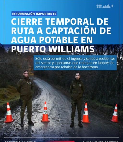 [AFICHE] Cierre temporal de ruta a captación de agua potable en Puerto Williams