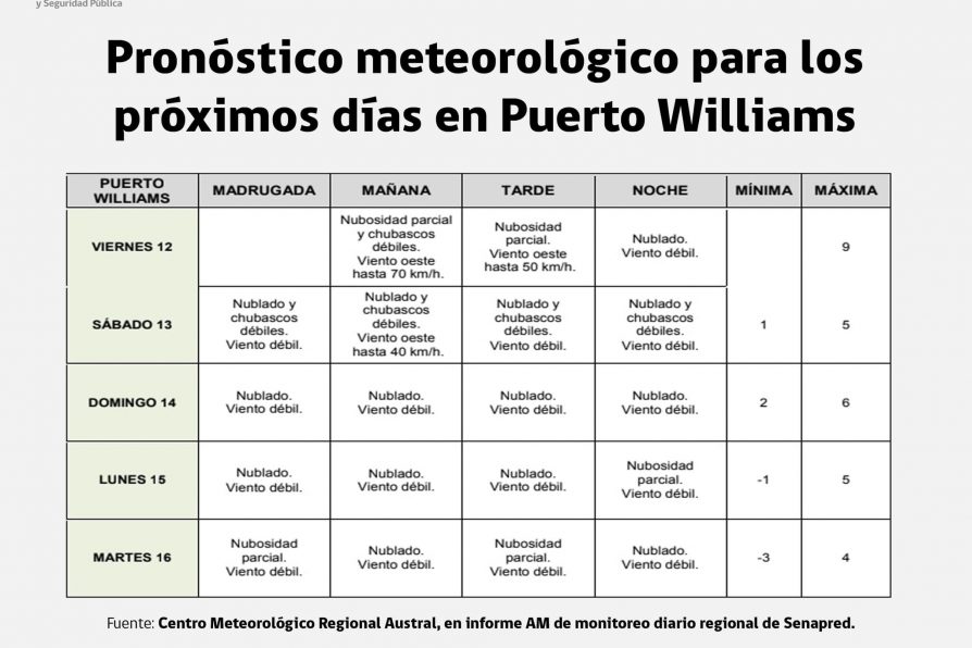 [AFICHE] Pronóstico meteorológico para Puerto Williams ante condiciones de viento imperantes