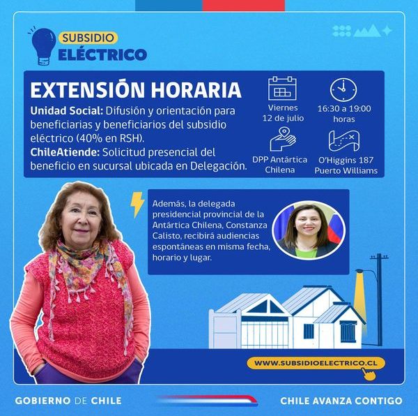 [AFICHE] Extensión horaria en Delegación Antártica Chilena para apoyar postulación a subsidio eléctrico