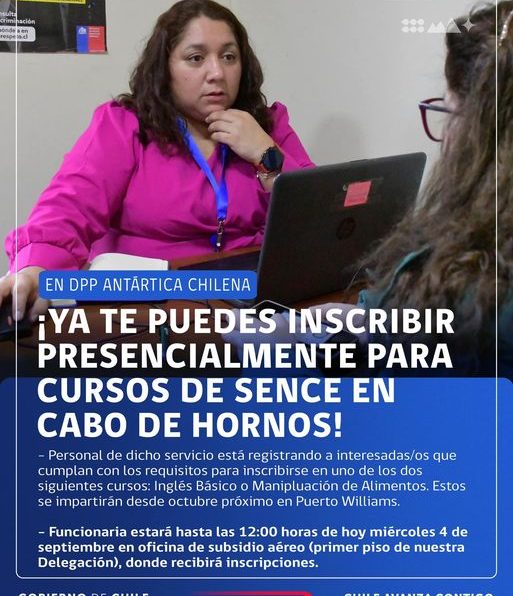 [AFICHE] Atención presencial de Sence para inscripción en cursos que se impartirán en Cabo de Hornos