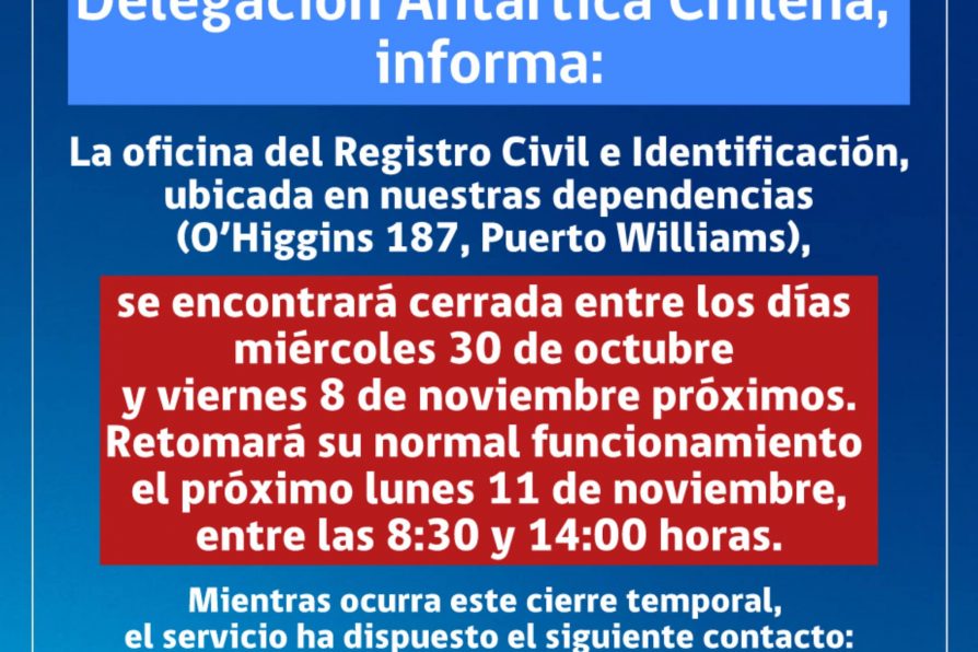 [AFICHE] Cierre de oficina del Registro Civil e Identificación de Puerto Williams