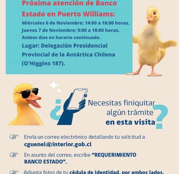 [AFICHE] Atención de Banco Estado en Puerto Williams