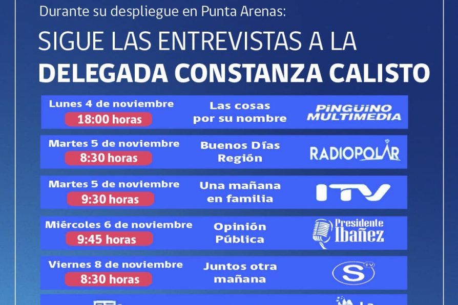 [AFICHE Y LINKS] Entrevistas de la delegada Constanza Calisto durante su despliegue en Punta Arenas