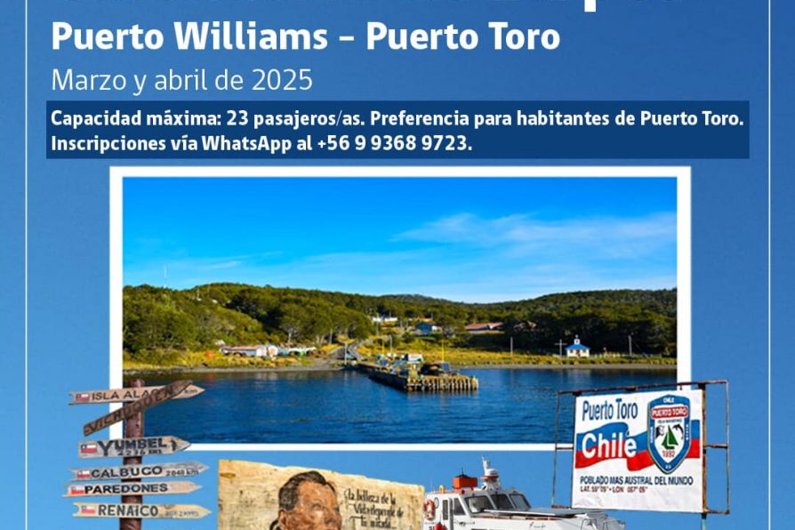 [AFICHES] Calendario de zarpes Puerto Williams – Puerto Toro para los meses de marzo y abril de 2025