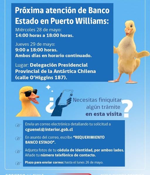 [AFICHE] Próxima atención de BancoEstado en Puerto Williams