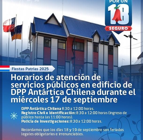 [AFICHE] Horarios de atención de servicios públicos en edificio de Delegación Antártica Chilena