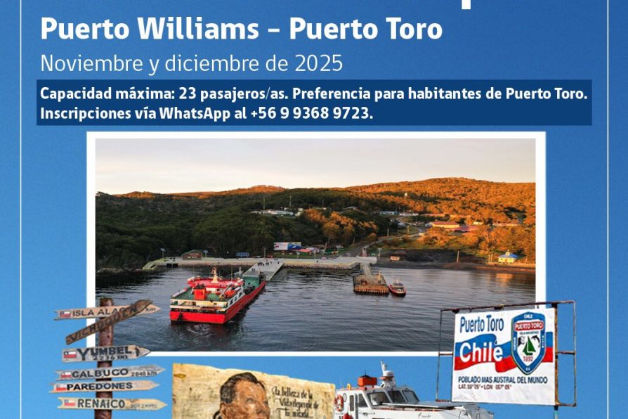 [AFICHES] Calendario de zarpes Puerto Williams – Puerto Toro para los meses de noviembre y diciembre de 2025
