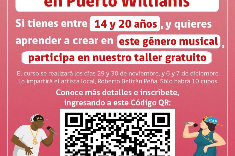 [AFICHE] Invitación a inscribirse en taller de música urbana en Puerto Williams