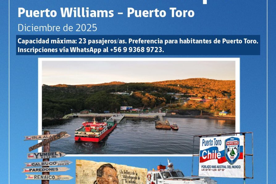 [AFICHES] Calendario de zarpes Puerto Williams – Puerto Toro para diciembre de 2025