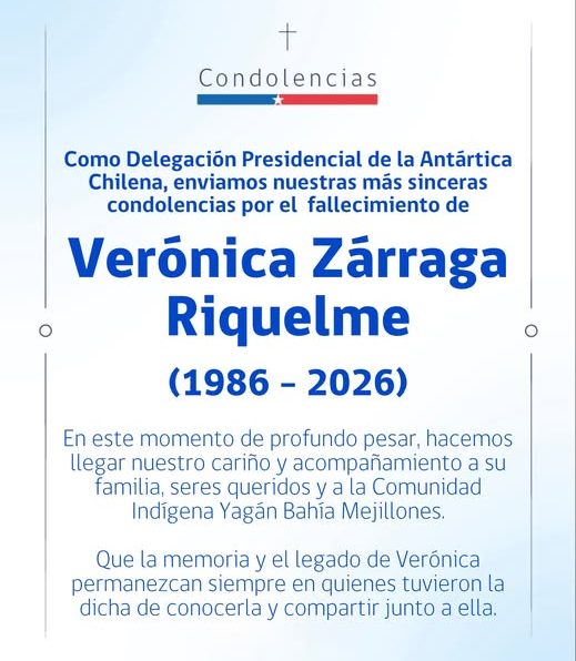 [AFICHE] Condolencias de la Delegación Antártica Chilena por fallecimiento de vecina Verónica Zárraga Riquelme