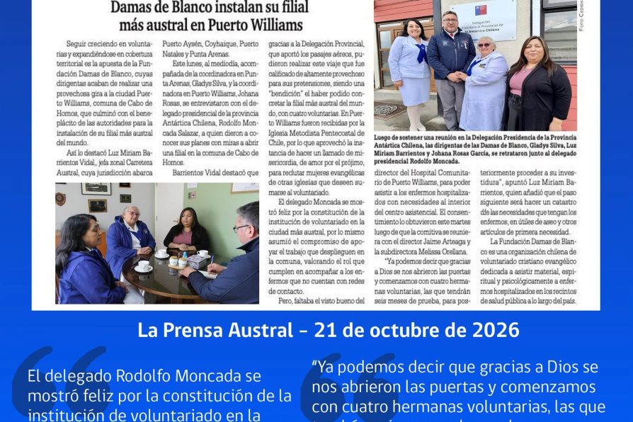 [AFICHE] La Prensa Austral: Damas de Blanco instalan su filial más austral en Puerto Williams